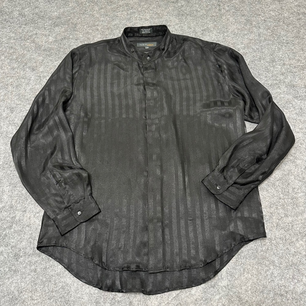 INCITI Le Collezioni Button Up Shirt Mens Medium Black Striped Banded Collar